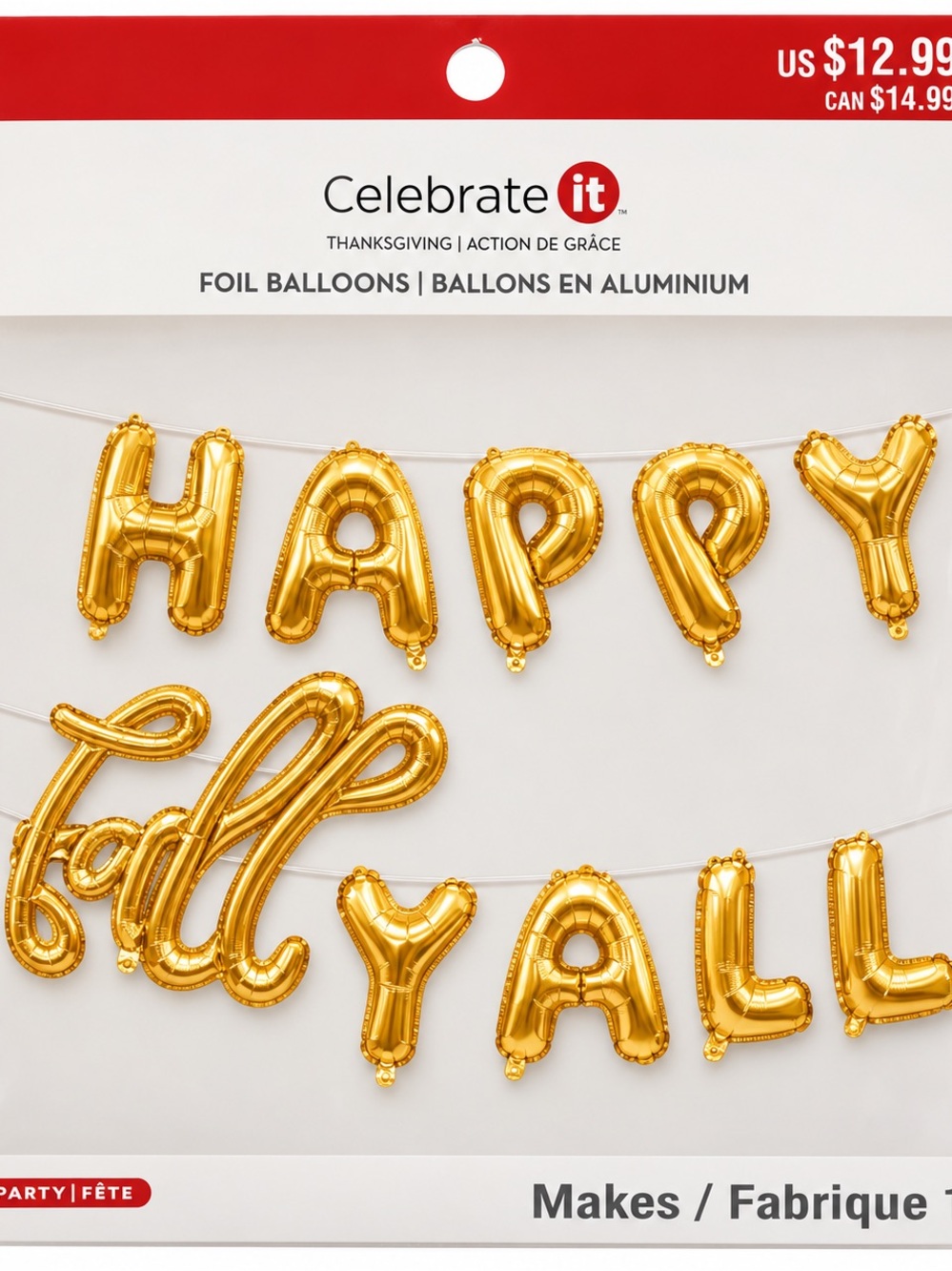 Celebrate It Happy Fall Y’all Gold Foil Balloon Banner Thanksgiving Party Decor